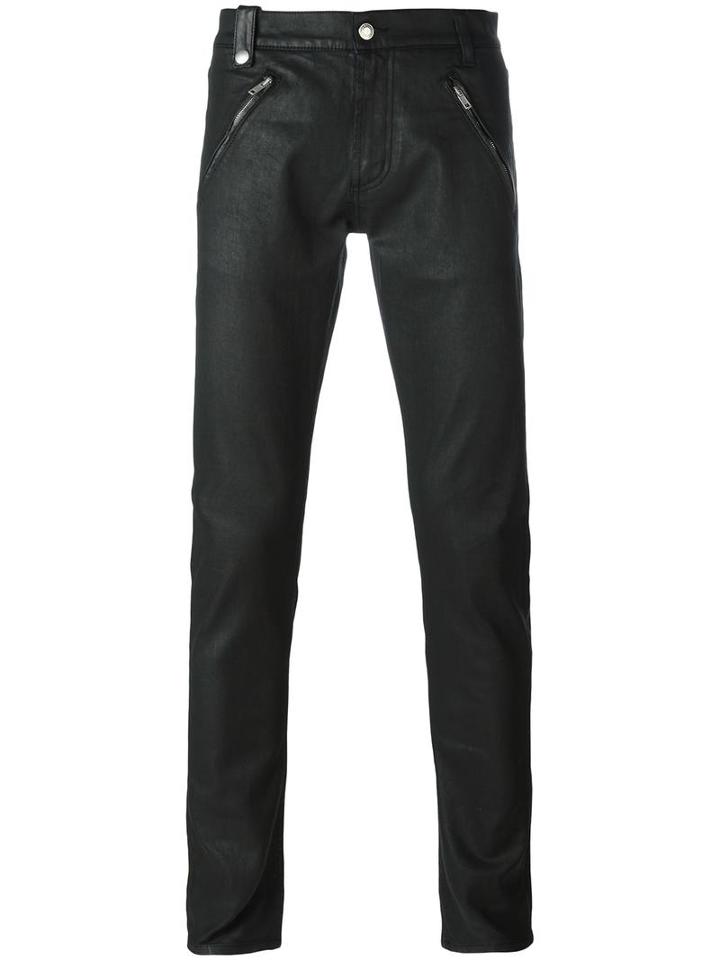 Alexander Mcqueen Leather Panelled Skinny Jeans, Men's, Size: 46, Black, Cotton/spandex/elastane/leather