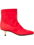 Lanvin Kitten Heel Ankle Boots - Red