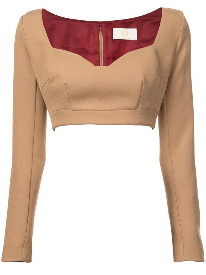 Sara Battaglia Cropped Jersey Top - Nude & Neutrals