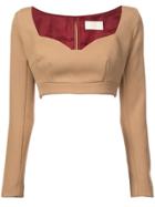Sara Battaglia Cropped Jersey Top - Nude & Neutrals