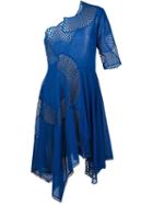 Stella Mccartney Asymmetric Mesh Cut-out Dress, Women's, Size: 38, Blue, Cotton/polyamide/polyester
