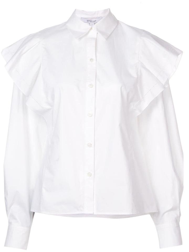 Derek Lam 10 Crosby Long Sleeve Ruffle Shoulder Shirt - White