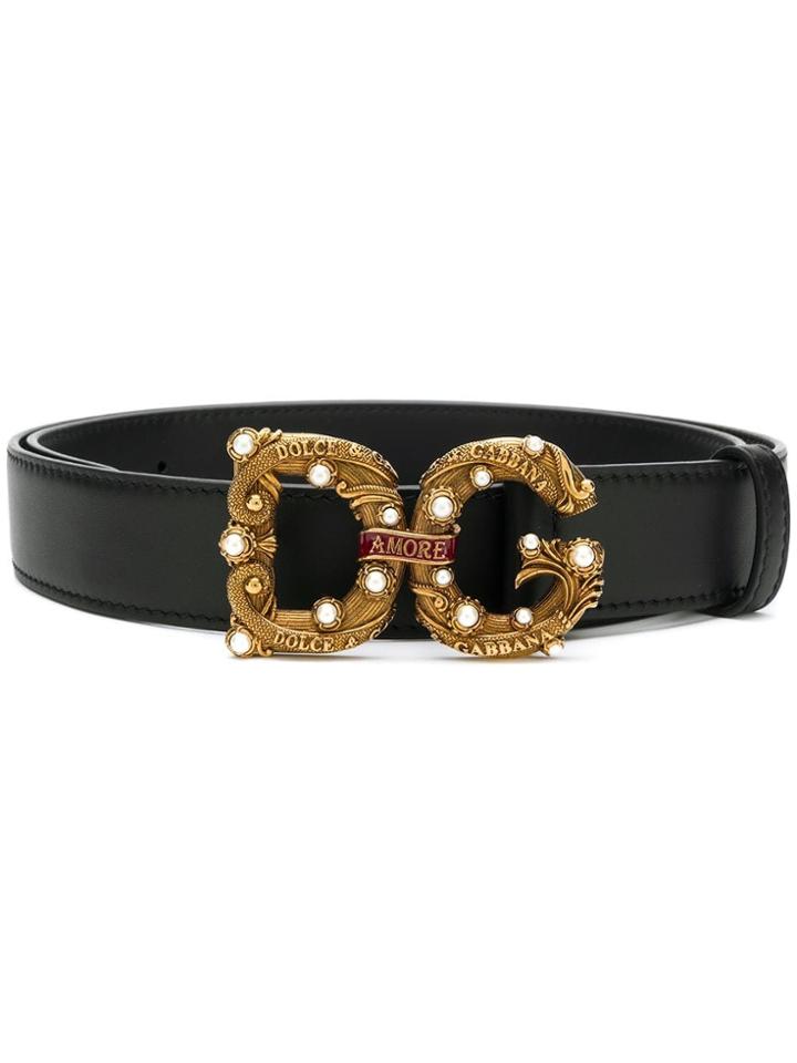 Dolce & Gabbana Belt With Dg Amore Logo - Black