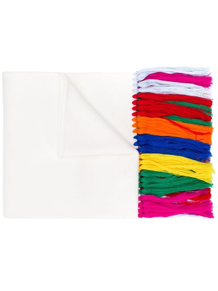 Versace Embroidered Medusa Fringed Scarf - White