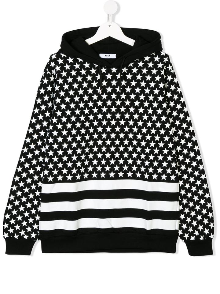 Msgm Kids Teen Stars And Stripes Hoodie - Black