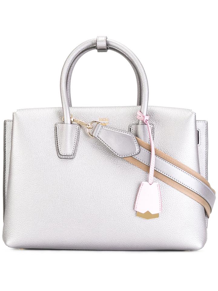 Mcm High Shine Tote Bag, Women's, Grey, Leather