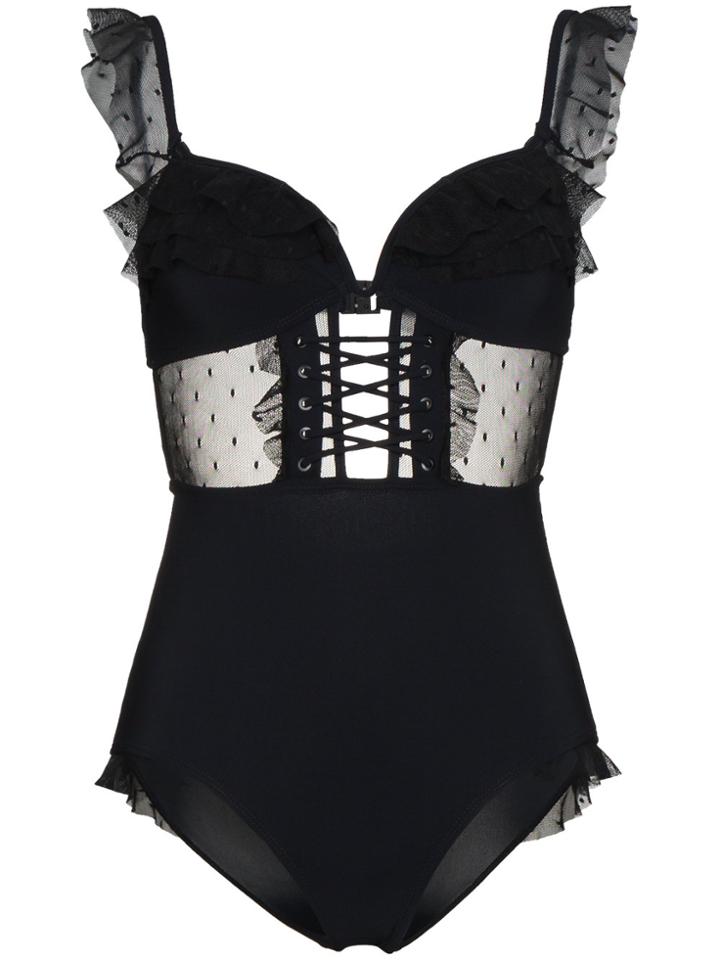 Zimmermann Corsair Corset Ruffle One-piece - Black