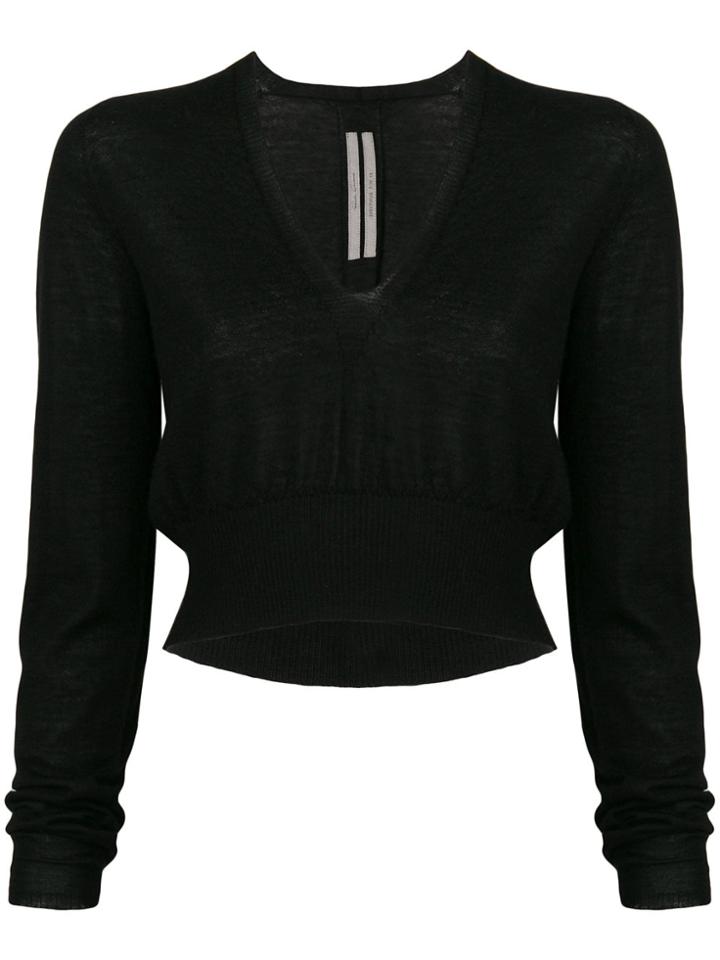 Rick Owens Deep V-neck Cropped Sweater - Black