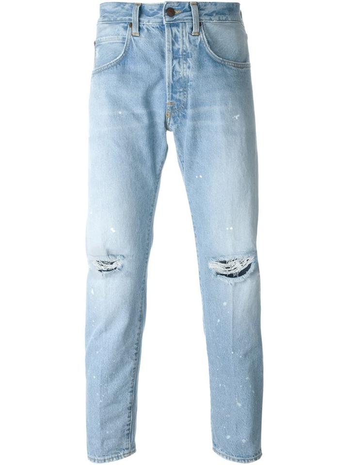 +people Distressed Slim Fit Jeans, Men's, Size: 32, Blue, Cotton