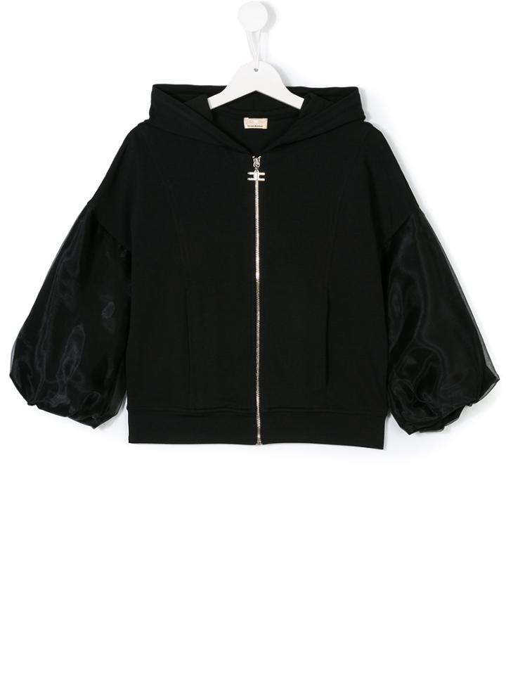 Elisabetta Franchi La Mia Bambina Puffy Sleeves Hooded Jacket - Black