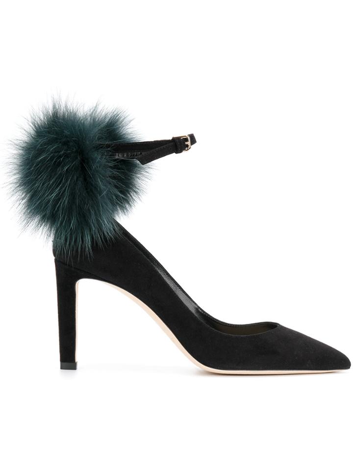 Jimmy Choo Fur Pom Pom Mary Jane Pumps - Black