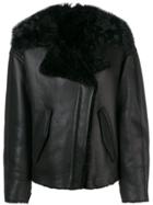 Yves Salomon Army Fur Trimmed Biker Jacket - Black