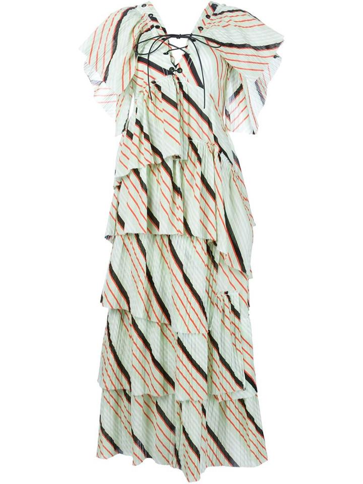 Sonia Rykiel Stripe Tiered Dress, Women's, Size: 36, Green, Cotton