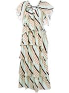 Sonia Rykiel Stripe Tiered Dress, Women's, Size: 36, Green, Cotton