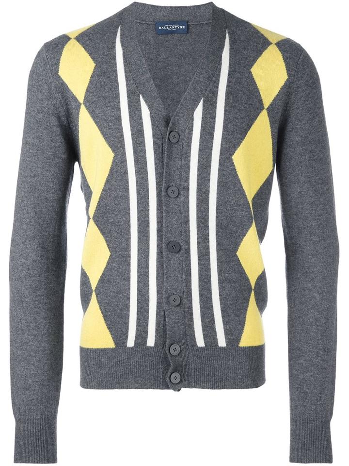 Ballantyne Patterned Cardigan, Men's, Size: 48, Grey, Cashmere/wool