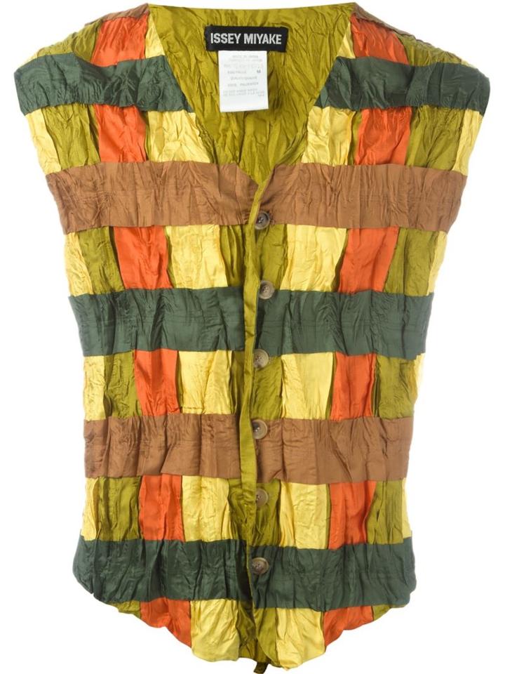 Issey Miyake Vintage Crinkle-effect Checked Waistcoat