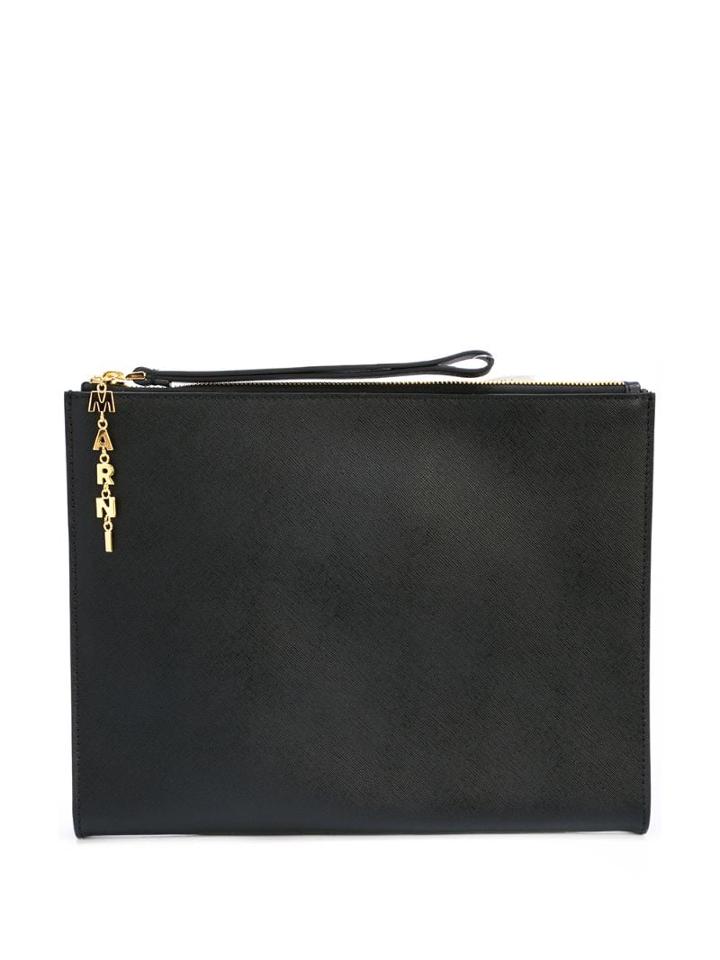 Marni Logo Embellished Two Tone Clutch - Black