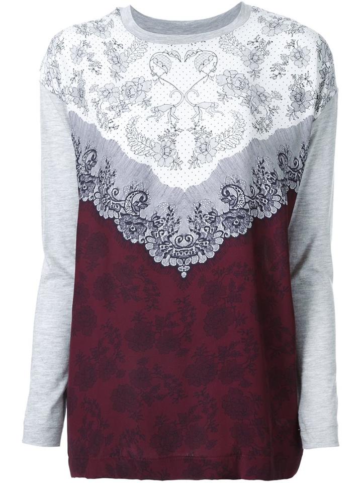 Mother Of Pearl Lace Print Sweatshirt, Women's, Size: Medium, Grey, Silk/cotton