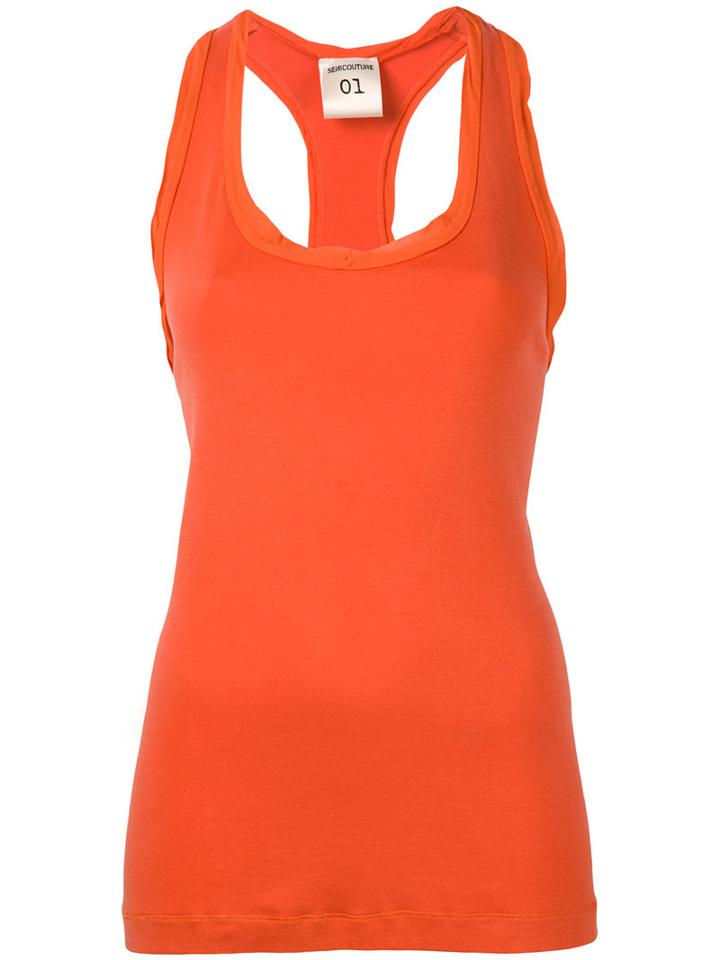 Semicouture - Racer Back Tank - Women - Cotton/viscose - 38, Yellow/orange, Cotton/viscose