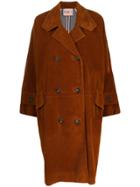 Plan C Double-breasted Corduroy Coat - Brown