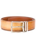 Santoni Rectangular Bluckle Belt, Men's, Size: 105, Brown, Calf Leather