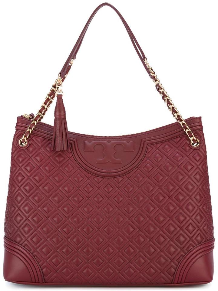 Tory Burch Embossed Detail Tote Bag, Women's, Red, Lamb Skin