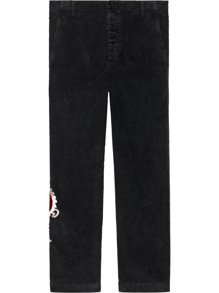 Gucci Marbled Corduroy Chino With Dragon - Black