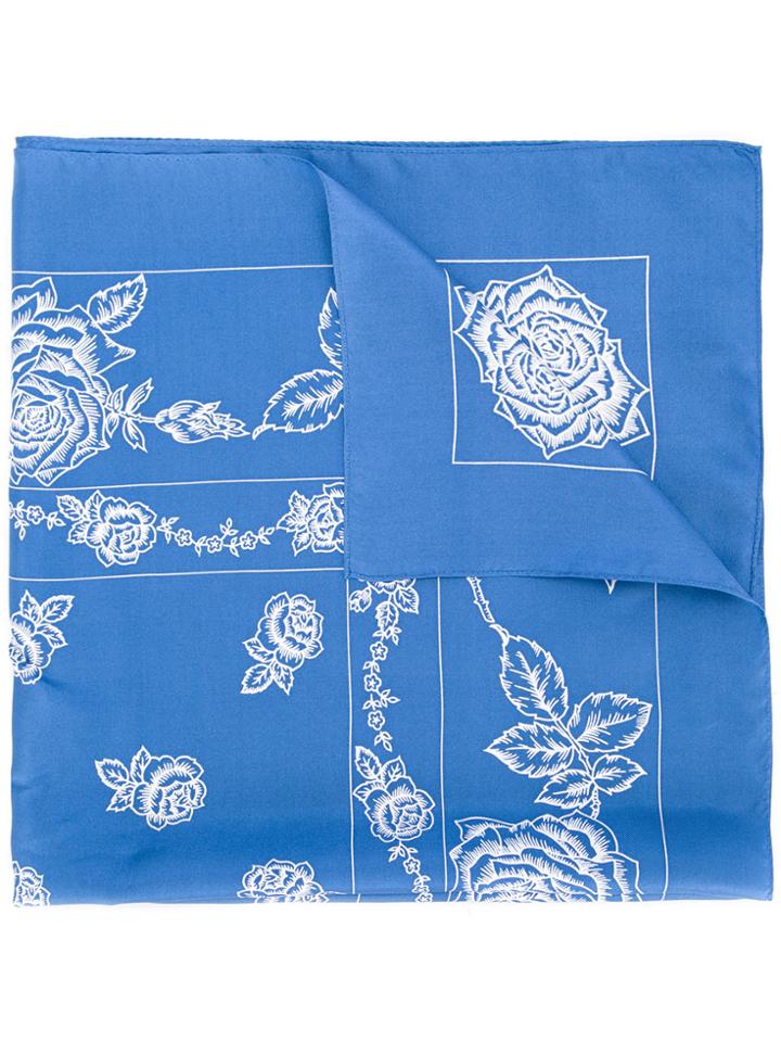Unused Floral Motif Scarf - Blue