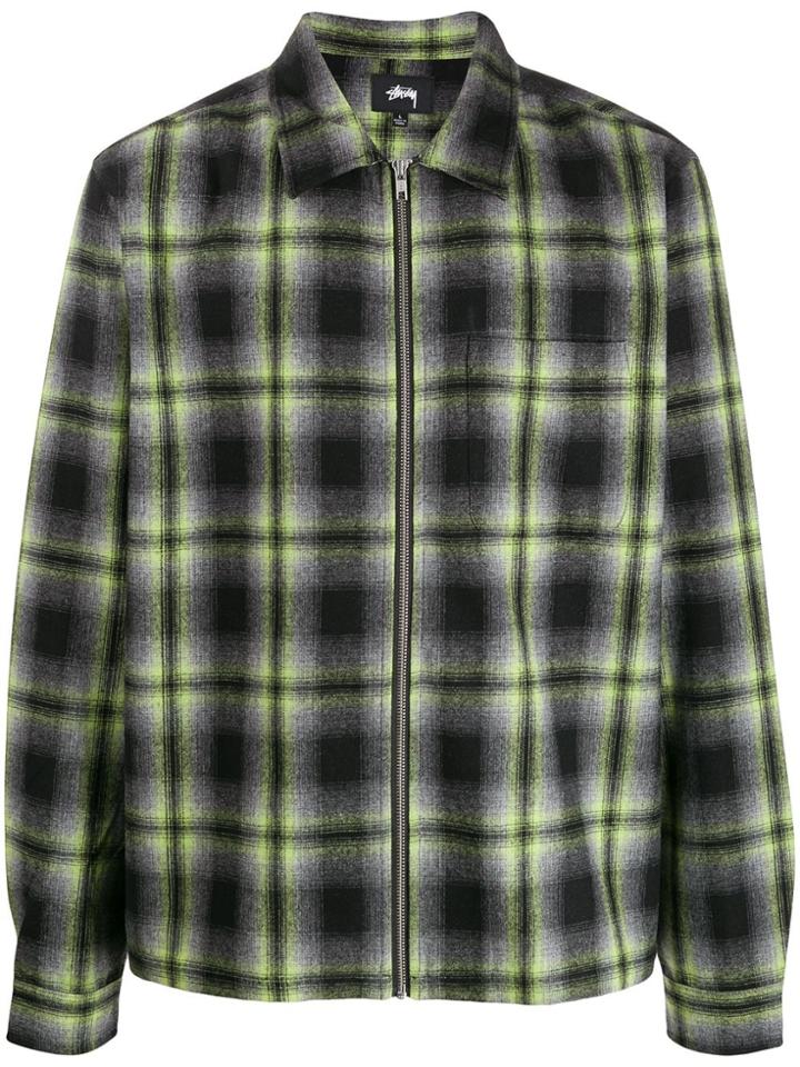 Stussy Checked Zip-up Shirt - Black