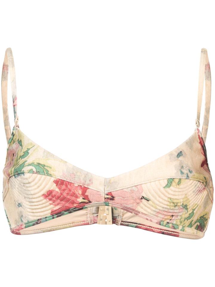 Zimmermann Floral Print Bikini Top - Nude & Neutrals