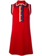 Gucci Web Trim Ruffled Dress - Red