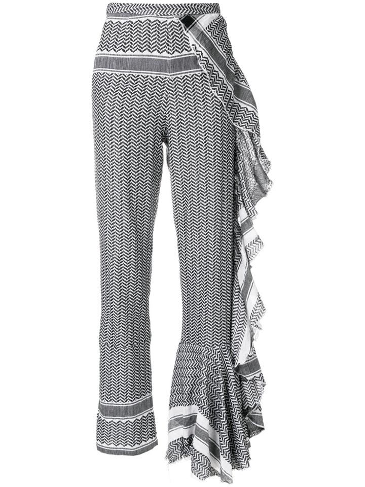 Cecilie Copenhagen Ruffle Trim Patterned Trousers - Black