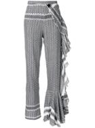 Cecilie Copenhagen Ruffle Trim Patterned Trousers - Black