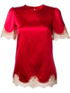 Dolce & Gabbana Lace Trim Top, Women's, Size: 42, Red, Silk/cotton/polyamide/spandex/elastane