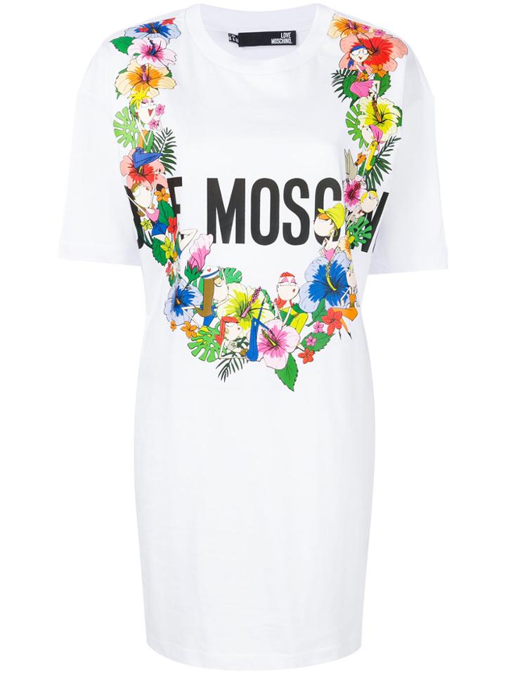 Love Moschino Floral Logo T-shirt Dress - White
