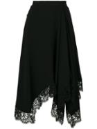 Givenchy - Lace Trim Asymmetric Skirt - Women - Spandex/elastane/viscose - 40, Black, Spandex/elastane/viscose