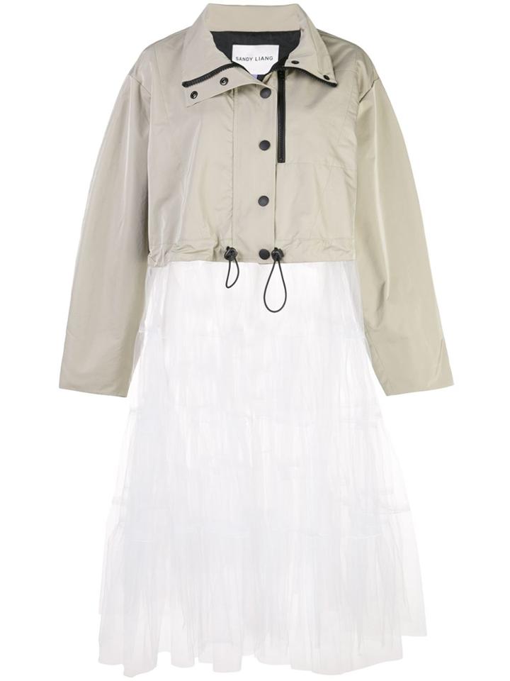 Sandy Liang Cropped Mesh-layer Coat - Neutrals
