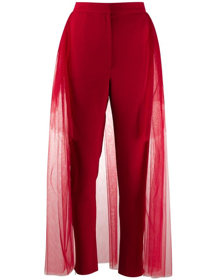 Loulou Tulle Panel Trousers - Red