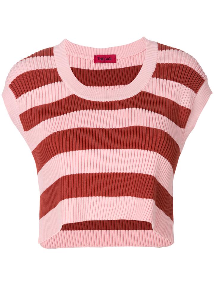 The Gigi Cropped Striped Knit Top - White