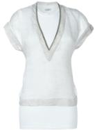 Brunello Cucinelli Beaded Trim Sheer T-shirt, Women's, Size: Large, White, Silk