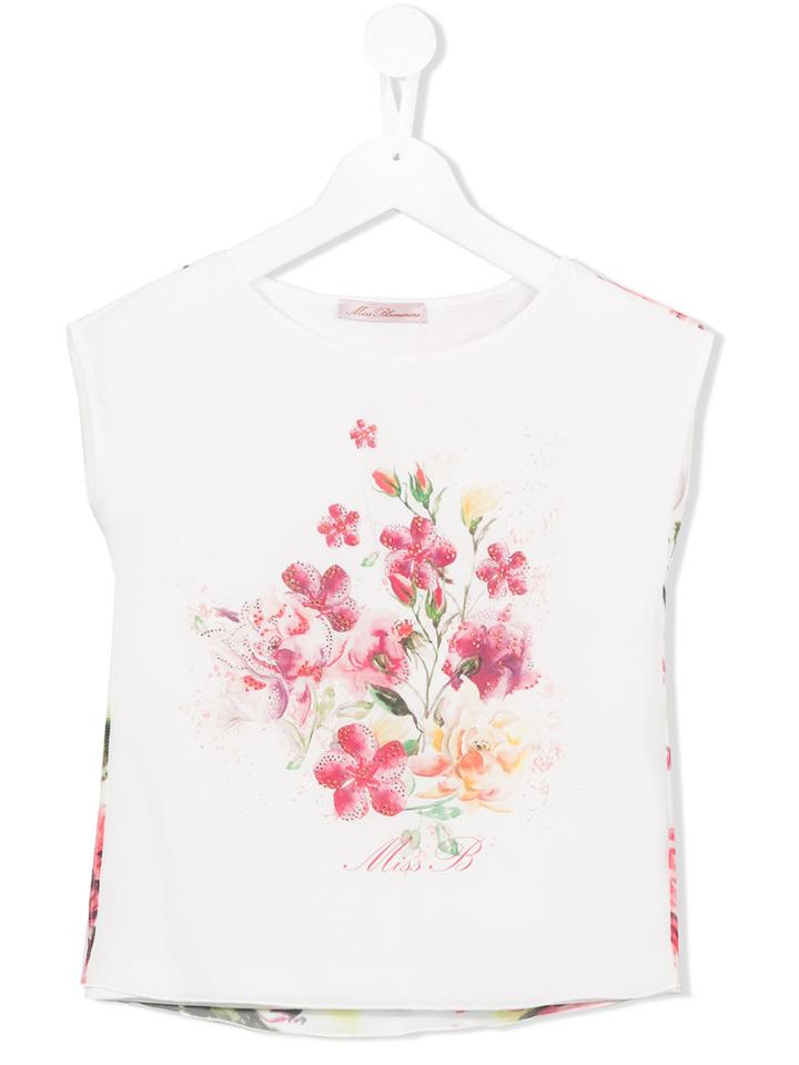 Miss Blumarine Floral Print T-shirt, Girl's, Size: 12 Yrs, White