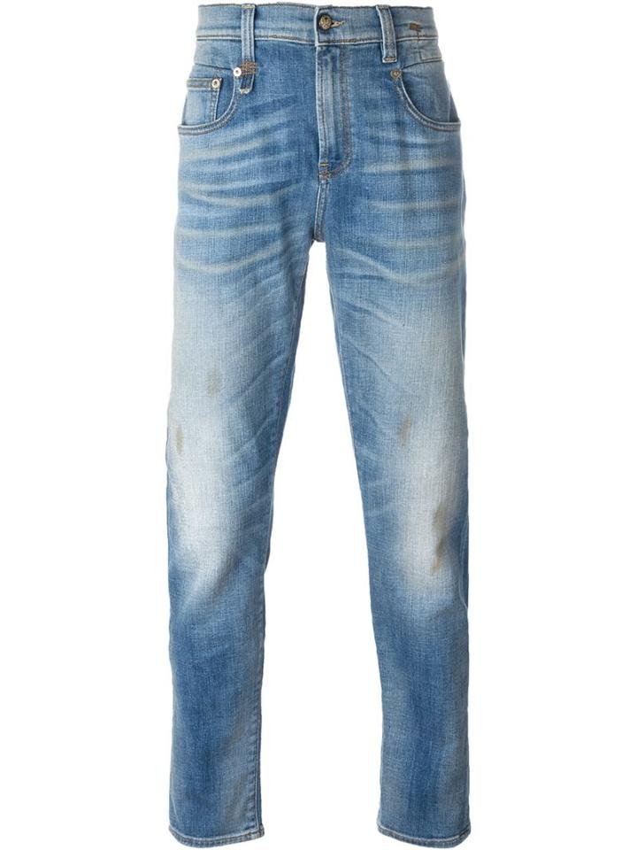R13 Straight Leg Jeans, Men's, Size: 30, Blue, Cotton/polyester/spandex/elastane/leather