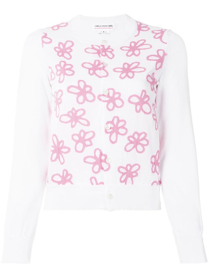Comme Des Garçons Girl Floral Embroidered Cardigan - White