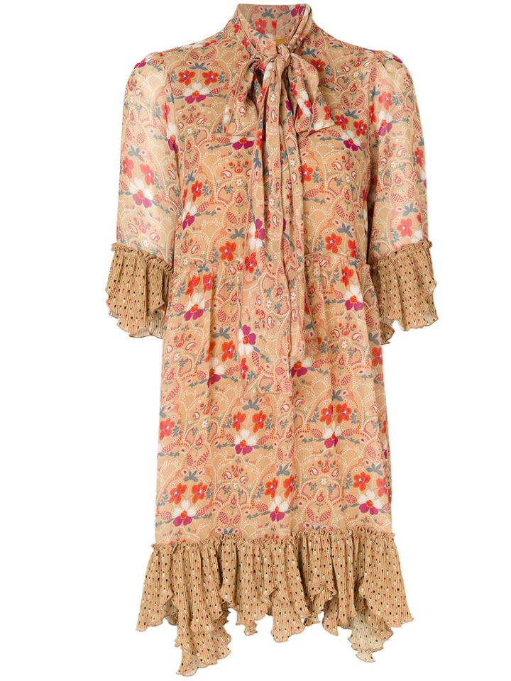 See By Chloé - Bow Tie Floral Dress - Women - Polyester/viscose - 36, Brown, Polyester/viscose
