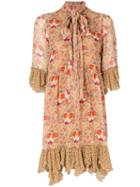 See By Chloé - Bow Tie Floral Dress - Women - Polyester/viscose - 36, Brown, Polyester/viscose