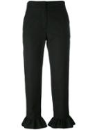 Msgm Peplum Hem Cropped Trousers, Women's, Size: 38, Black, Cotton
