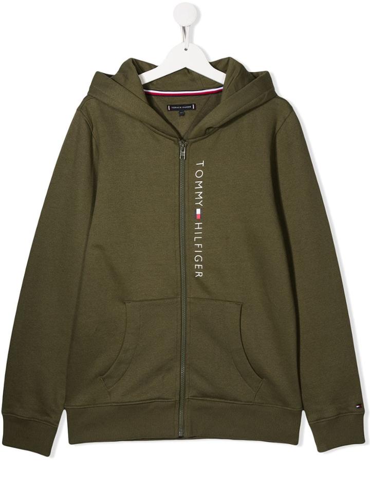 Tommy Hilfiger Junior Teen Logo Print Zipped Hoodie - Green