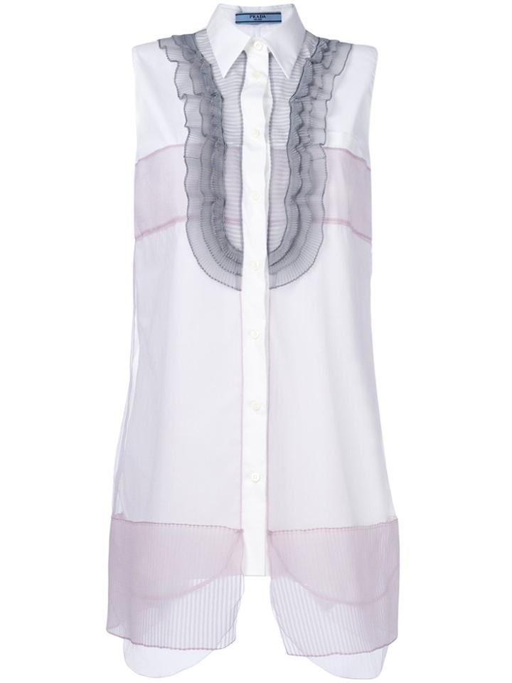 Prada Ruffle Bib Sleeveless Shirt - White