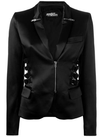 Jeremy Scott - Zip & Strap Detail Blazer - Women - Cotton/polyester/rayon/other Fibers - 44, Women's, Black, Cotton/polyester/rayon/other Fibers