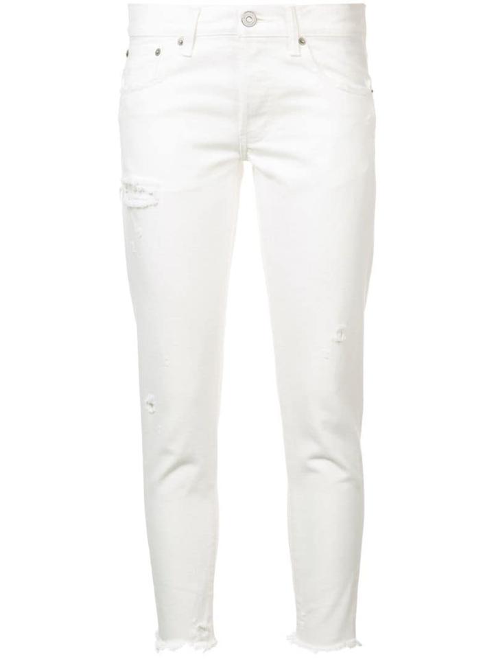 Moussy Vintage Cropped Raw Hem Skinny Jeans - White